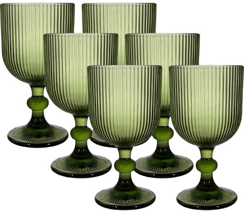 Sicignano | Set di 6 Calici in Pasta di Vetro, per 6 Persone, Bicchieri Ideali per la Tavola, Resistenti e Duraturi, Lavabili in Lavastoviglie, Colore Verde,Blu, 336 ml (6, VERDE)