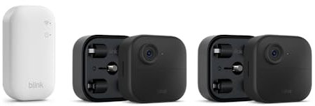 Nouvelle caméra Blink (Outdoor 4) avec module d'extension de piles : caméra de surveillance connectée HD sans fil, 4 ans d'autonomie, détection avancée, fonctionne avec Alexa (système 2 caméras)