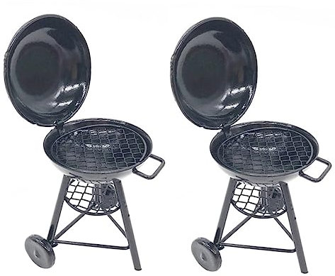 SUPVOX 2pcs Mini Oven Model Dollhouse Outdoor Scene Accessory Round Grill Iron Bbq Grill Toy for Boys and Girls Doll House Mini Oven Toy