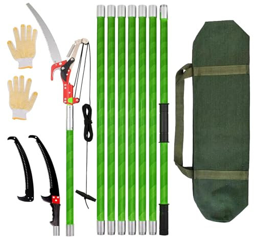 Scie à élaguer avec manche de 8 m - Scie à élaguer télescopique - Lame de scie SK5 en acier au carbone - Système d'extension à 8 segments - Scie d'élagage légère pour le retrait en hauteur et le