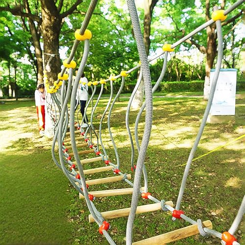 FWTXZTER Seilbrücke Kinder Outdoor, 6 m Wackelbrücke Baumhaus Zubehör | Hängebrücke Kinder für Klettergerüst Spiele Parcours Seilbahn Rutschturm Spielplatz, Holzbrücke Kletterbrücke Spielzeug
