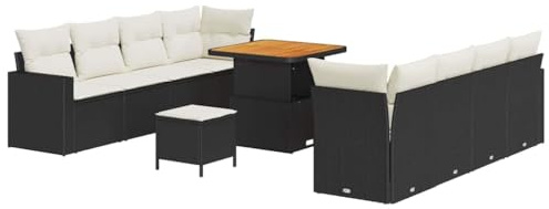 vidaXL 11-teiliges Garten-Sofa-Set mit Kissen in Schwarz und Creme – Modular für 6 Personen. Stylische, wetterfeste Terrassenmöbel mit modernem, ergonomischem Rattan-Design für entspannte Stunden.