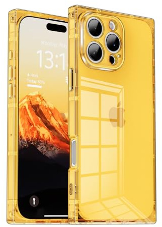 IAIYOXI Rectangle Case Compatible for iPhone 15, Full Camera Protection & Reinforced Corners TPU Cushion Clear Cover, Shockproof Silicone Phone Case for Women Girls (iPhone 15, Orange)