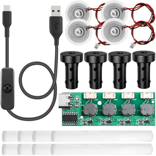 Youmile Humidifier Mist Maker Kit,Four nozzles, no switch, no timing DIY Fogger Sprayer Module Replacement Set, with USB Cable with ON/OFF Button,for Desktop Water Tanks, USB Humidifiers