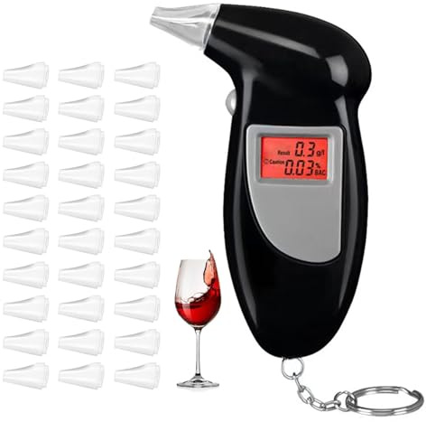 Merwlukt Alkoholtester mit 30 Mundstücke, Polizeigenau Promillemessgerät Professioneller Alkoholmessgerät, Alkohol Tester für Privaten Gebrauch zu Hause mit Digitaler LCD-Bildschirm
