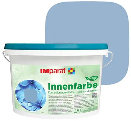 IMparat Innenfarbe KF konservierungsmittelfrei blau 2,5 l | ideal für Allergiker | matte Trend Wandfarbe | hohe Deckkraft | waschbeständige Raumfarbe | perfekte Renovierfarbe | Profi-Qualität