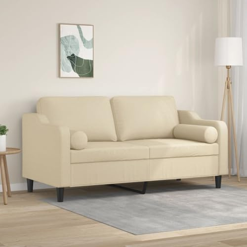 Mimdixy Schlafsessel Sofabett 2-Sitzer-Sofa mit Zierkissen Creme 140 cm Stoff für Wohnzimmer Schlafzimmer