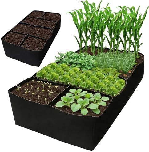 LZEXIN Large Fabric Plant Grow Bag, 180X90X30cm 6-Grid Nonwoven Breathable Planter for Outdoor, Thickened Breathable Root Aeration Garden Growing Bags for Vegetables Flowers Herbs