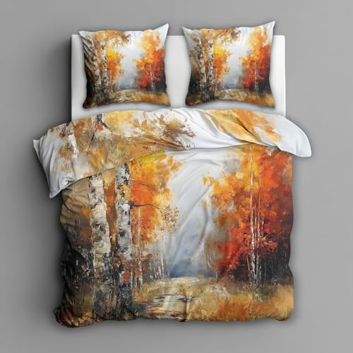 Pechiwuo Ahorn Bettwäsche 135 x 200 cm Kinder 3D Wald Bettwäsche Set, Ahorn Bettbezüge Set Weiche Mikrofaser Bettbezug 135x200 cm + 2 Kissenbezüge 80x80 cm t1572