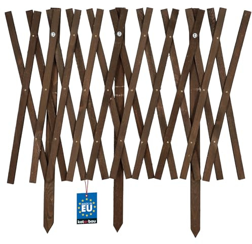 KOTARBAU® Ausziehbarer Gartenzaun aus Holz, Beeteinfassung 150 x 60 cm | Faltbare Beetumrandung, Holzzaun für Garten, Steckzaun, Beetbegrenzung, Garten Deko, Holz, Braun