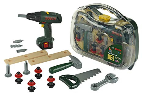 Theo Klein 8428 Bosch Akkuschrauberkoffer I Mit batteriebetriebenem Spielzeug-Akkuschrauber, Werkzeug und zahlreichem Zubehör I Spielzeug für Kinder ab 3 Jahren
