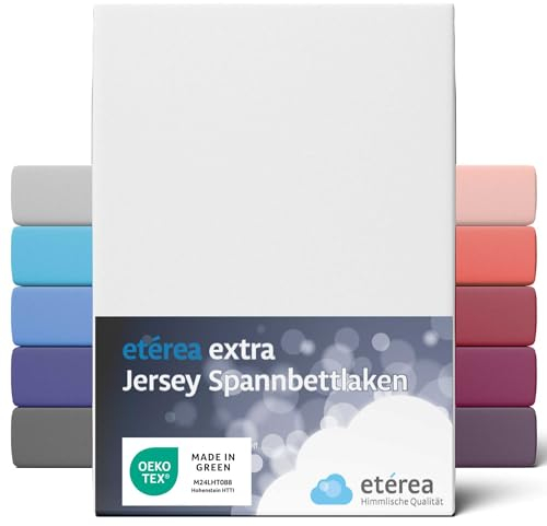 etérea Extra Jersey Spannbettlaken 240x220cm Weiss bis 35 cm Höhe - 100% Baumwolle Spannbetttuch Oekotex - Bed Sheets Leintuch Bettbezug für Boxspringbetten Bettlaken 240x220 cm White