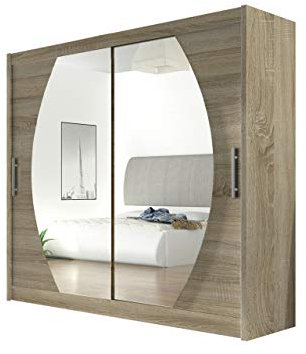 Mirjan24 Kleiderschrank mit Spiegel London IV, Schwebetürenschrank, Schiebetürenschrank, Modernes Schlafzimmerschrank 180x215x58cm, Schlafzimmer, Garderobe (Sonoma)