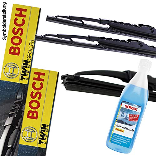 Bosch Scheibenwischer Vorne + Hinten Wischblatt Set + Sonax Frostschutz 250ml