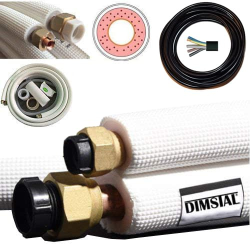 DIMSTAL 2x 3m 1/4+1/2 Zoll Kupfer Kältemittelleitungen für 18000 BTU Split Klimageräte, Komplett-Montage-Kit mit Zubehör (2x3m für 18000 btu)