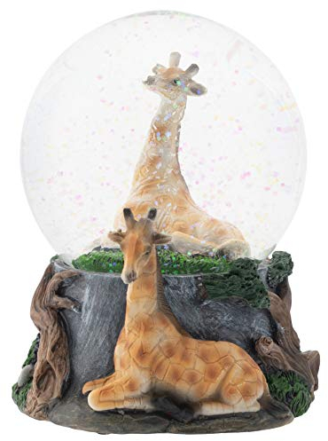 Elanze Designs Giraffe Freund Paar 100 mm stabile Aufzieh-Musik Glitzer Wasser Schneekugel Magische Tischkommode Nachttisch Figur Dekoration spielt Melodie geboren frei