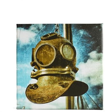 BildArt Leinwand alter Taucherhelm Hamburg – Jules Verne Retro Fotokunst 20×20 cm – Maritime Wanddeko