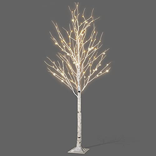 Netta 6FT Birch Twig Tree with 160 Warm White LED Lights, Auto-Off Timer and 8 Lighting Modes, 3M Power Cable, Suitable for Indoor or Outdoor Use - White