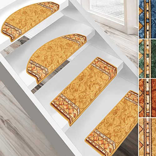 Floordirekt Stufenmatten Rügen | Halbrund oder Eckig | Treppenmatten in 4 Farben | Strapazierfähig & pflegeleicht | Stufenteppich für Innen (Beige, Halbrund 65 x 23,5 cm)