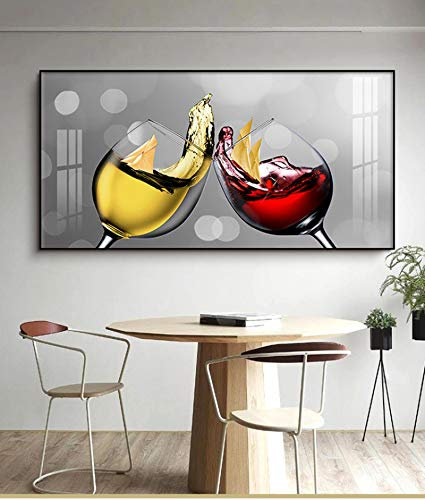 SXKJ Abstrait Rouge Jaune Verre de vin Toile Peinture Salle à Manger Cuisine Mur Moderne décoration de la Maison Mur Art Photos Imprime 80x160 cm sans Cadre