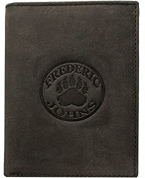 Frédéric Johns Portefeuille Homme - Grand Portefeuille - Portefeuille Cuir Veritable - Porte Carte Homme Cuir Modèle World (Noir Vintage)
