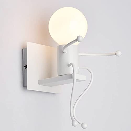 LZGS Go Swing Bands Humanoid Wandleuchte kreativ Cartoon Wandlampen Innen Industrie Wand Lampe Lampe max für 60 W E27 Basis für Schlafzimmer Kinderzimmer Flur Restaurant Treppe (Robot Blanc)