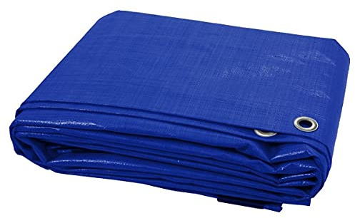 2 x 2 m Blue Tarpaulin Waterproof Tarp Sheet Cover, Groundsheet - Waterproof, Weatherproof, Frost-Resistant, UV Protection, Universal, Multipurpose, Reinforced Eyelets