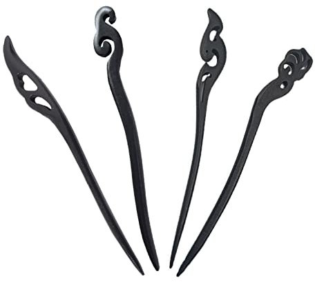 Lot de 4 bâtons de cheveux, bâtons de cheveux rétro, bâtons accessoires pour cheveux, pince à cheveux sculpté, convient aux femmes aux cheveux longs (Noir)