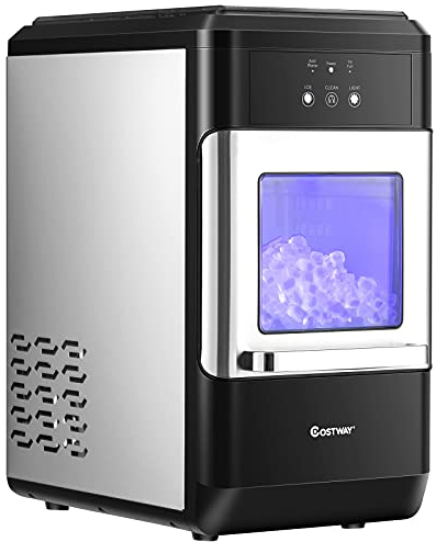 COSTWAY Nugget Ice Maker, Lighting Automatic Self-Cleaning Ice Cube Maker, 20Kg Ice in 24 Hours, 3.7 L Water Tank, Counter Top Ice Making Machine with Stainless Steel Ice Scoop