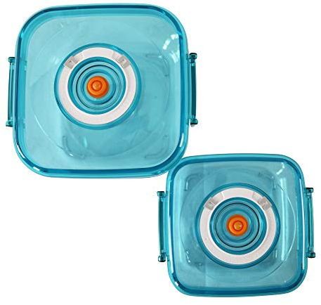 SuperGift.com Vacuum Food Storage Containers with Pump, BPA Free, Dishwasher and Freezer Safe, Assorted Sizes, Transparent with Phone Socket Holder ((1.1L+2.2L) Blue)