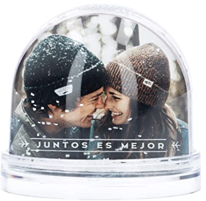 Wanapix | Bola de Nieve Personalizable con 2 Fotos | Globo de Nieve Personalizado con Fotos y Texto | Relleno de Copos de Nieve | Regalo Navidad Original | 8,5ø x 9 cm