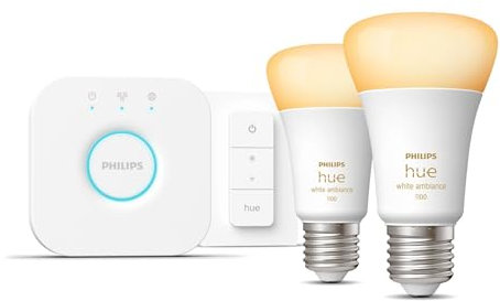 Philips Hue - Kit démarrage ampoule LED connectée White - 10,5W - Lot 2 E27 - Télécommande Hue