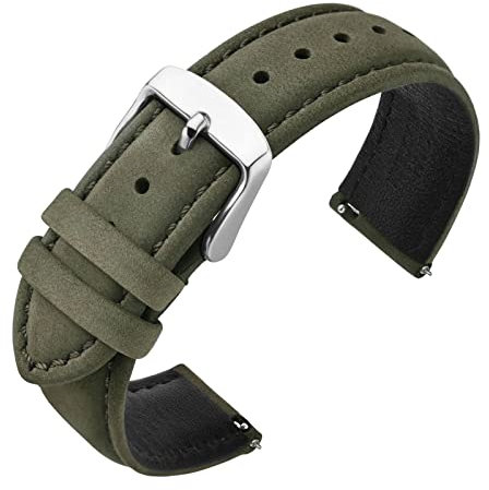 ANNEFIT Uhrenarmbänder für Herren 18mm, Vintage Nubuk Wildleder Weiches Leder mit Schnellverschluss (Grün)