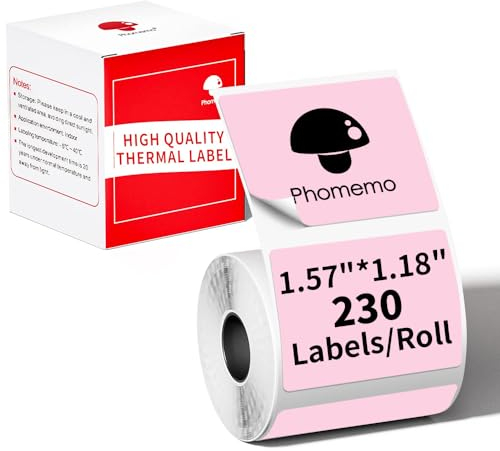 Phomemo M110 M120 M200 M220 M221 Label Maker Tape-Thermodrucker-Etiketten für Preis, Name, Adresse, Logo, Barcode, 40mm*30mm, Rosa (1 Rolle)