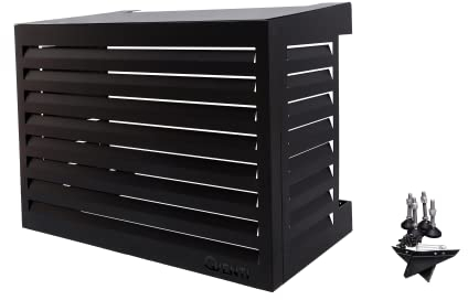 Qventi Abdeckung für Klimaanlage - Schwarz - Aluminium - Schutzgitter - Verkleidung - Einfache Montage - Größe S - Außenmaße (LxBxH): 100 x 50 x 75 cm