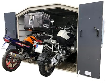KMMOTO Garage für das GMP 2 Motorrad - Stahl, Zweiflügelige Türen, Wasserfest, Großer Belastung, 2770 x 1785 x 2770 cm