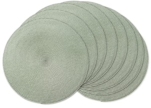 AHHFSMEI Set di 8 tovagliette rotonde intrecciate, 38 cm, per tavoli da pranzo in tessuto naturale, resistenti al calore, set di 8 (verde salvia, 8)