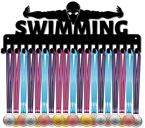 CREATCABIN Schwimmmedaillenhalter Schwimmer Sport Medaillen Aufhänger Athlet Ausstellungsständer Wandhalterung Dekor Edelstahl Metall Für Zuhause Abzeichen Medaillengewinner Über 60 Medaillen Schwarz