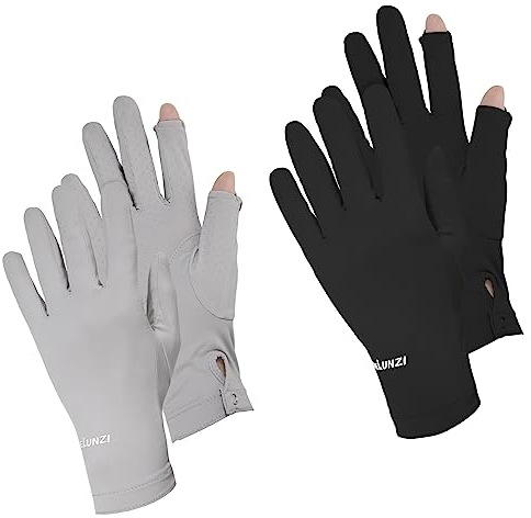 Berkelen Fahren Handschuhe für Damen UV-Schutz Sommerhandschuhe Anti Rutsch Touchscreen Sonnenschutz Handschuhes für Mädchen Dame Sommer Outdoor Radfahren Angeln Golf Schwarz + Grau