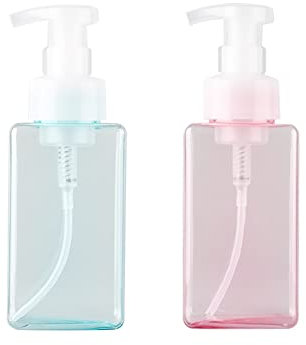 FSSTUD 2 Pcs 450ml Plastic Foam Dispenser Bottles Empty Square Pump Bottles Refillable Shampoo Conditioner Bottles Hand Soap Dispenser Liquid Lotion Container Pink Blue