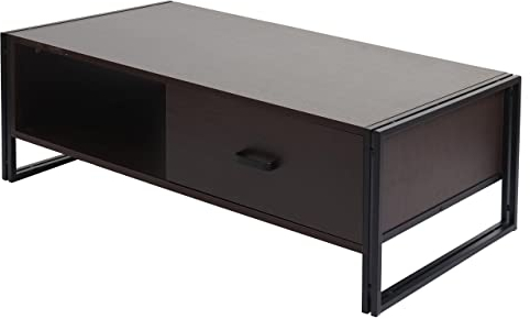 Couchtisch HWC-A27, Beistelltisch Wohnzimmertisch, 41x120x60cm 3D-Struktur, Metall MDF - Dunkelbraun