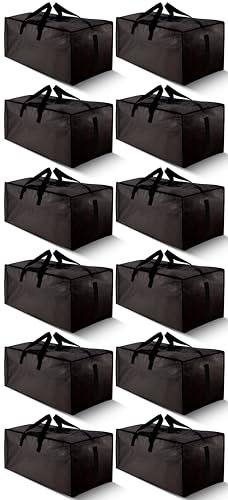 HOMESURE 12 Pack Large Strong Moving Bags with Zippers & Carrying Handles - Water-Resistant - Heavy Duty Storage Tote for Space Saving Moving Storage, Fold Flat, Alternative to Moving Box (Black)