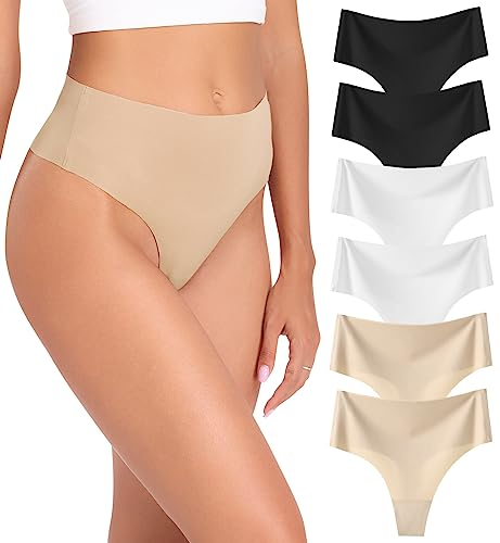 Wealurre 6er Pack Tanga Damen String Seamless Slips Damen High Waist Unterwäsche Nahtlose Unsichtbarer Unterwäsche Frauen Mehrpack XS-XL(835B/W/S XL)