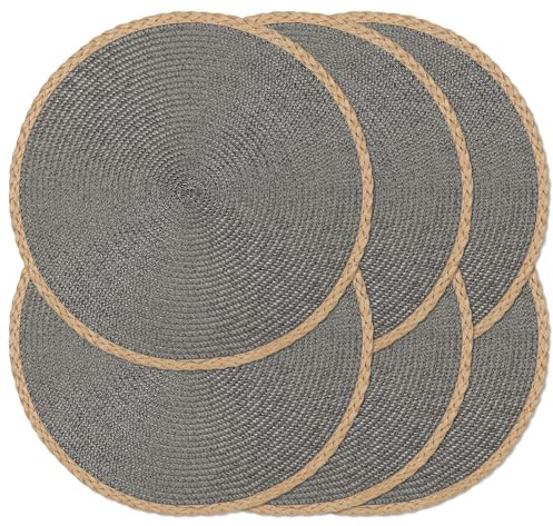 Noctiflorous Runde Tischsets, 6 Stück, 38,1 cm, geflochtene handgewebte Tischsets, hitzebeständig, rutschfest, abwischbar, dünne Kanten, Platzsets für Küche, Esszimmer, Innen- und Außenbereich (Grau