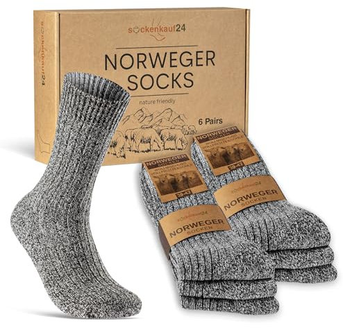 6 Paar Norweger Socken Herren Damen Wintersocken warme Wollsocken 70301T (Anthrazit Meliert 43-46)