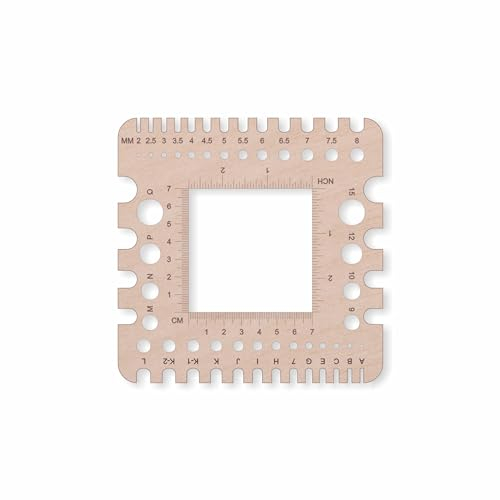 Knitting Needle Gauge, Stricknadelmaß, Knitting, Strickwerkzeug, Stricknadel-Lineal, Ruler, Stricknadelmaß auf Holz, Kunststoff-Messgerät 2 mm – 15 mm (15x15 cm)