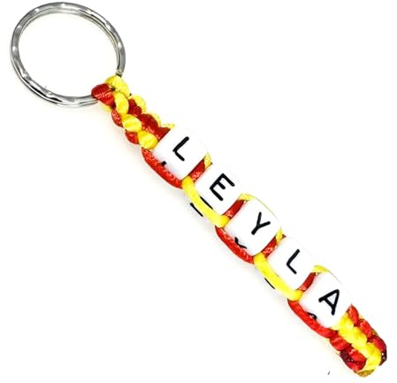 Schlüsselanhänger/Taschenbaumler mit Namen gestrickt geflochten  Für GALATASARAY Fan  Rot Gelb/Unisex/Personalisiert