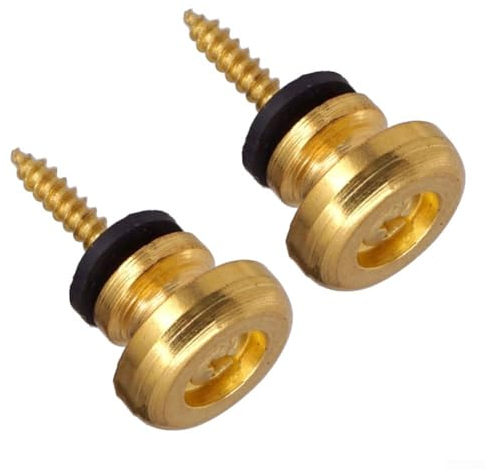 2 x Gitarrengurt-Verriegelungsknöpfe, sichere Befestigung, Ersatz für Original Folk E-Bass, 14,8 x 9,7 mm (goldfarben)