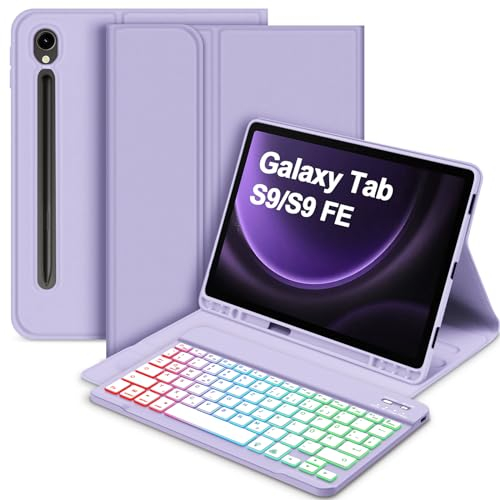 Bettdow für Samsung Galaxy Tab S10 Lite/ S10 FE 10,9 2025 Tastatur Hülle, QWERTZ Layout Abnehmbarer Beleuchtete Tastatur mit Hülle für Galaxy Tab S10 FE 10,9 Zoll/ S9 FE 10,9 Zoll/ S9 11 Zoll, Lila