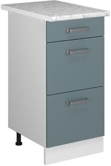 Vicco Küchenunterschrank R-Line, Blau-Grau/Weiß, 40 cm mit Schubladen, AP Marmor